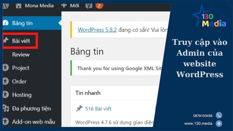 Truy cập vào Admin của website WordPress